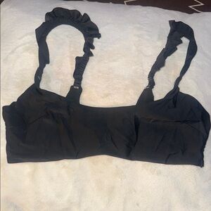 Aerie Black Seamless Bralette swim top with ruffle straps